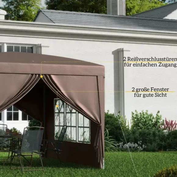 Outsunny Pop-up Pavillon 3x3m - Vandafvisende, Vinterfast, UV50+, Kaffe Polyester, m. 4 Sidepaneler