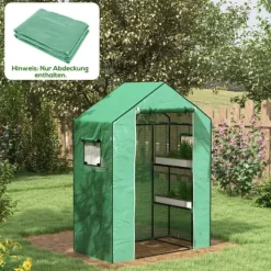 Outsunny Reservedele PE-foliecover til drivhus, Grøn, UV-beskyttelse, Oprulningsbar dør og vindue, 140x73x190 cm