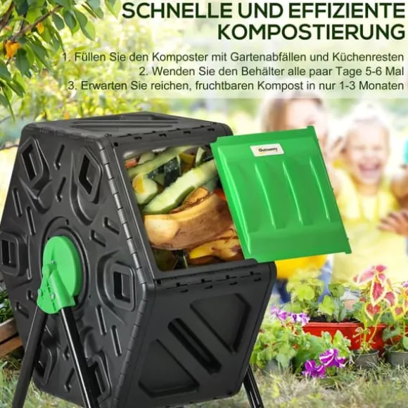 Outsunny Roterbar Kompostkværn 65L - Hurtig Havekompostbeholder af Plast