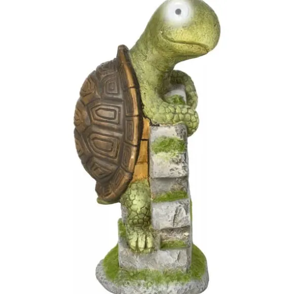 Outsunny Skildpadde Havefigur med Solcellelampe - Magnesiumoxid, Grøn/Brun, 36,5 cm