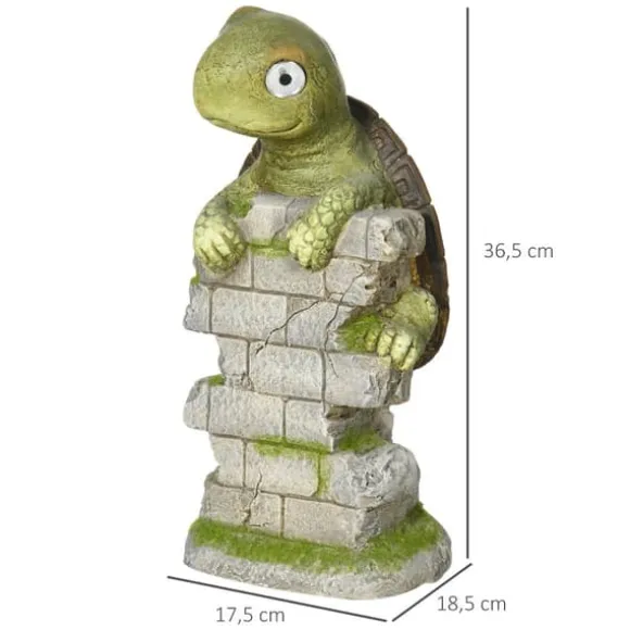 Outsunny Skildpadde Havefigur med Solcellelampe - Magnesiumoxid, Grøn/Brun, 36,5 cm