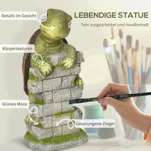 Outsunny Skildpadde Havefigur med Solcellelampe - Magnesiumoxid, Grøn/Brun, 36,5 cm