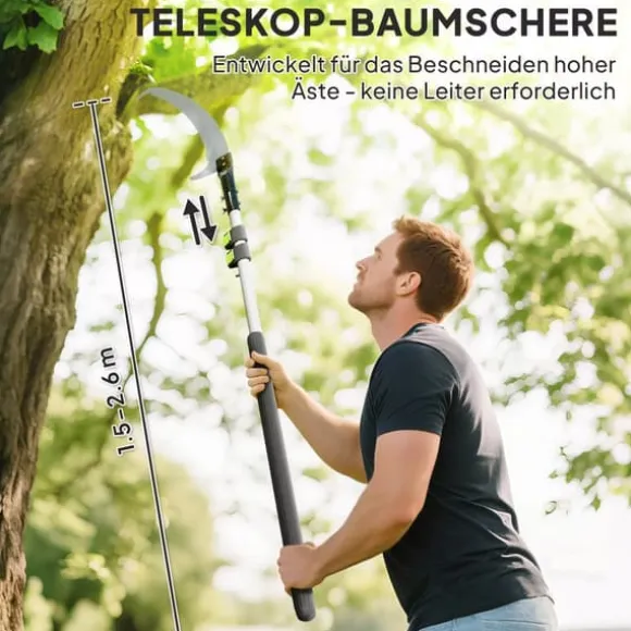 Outsunny Teleskop Astsalg 1.5-2.6m - Metal, Sølv - Justerbar grenklipper med sav til høje grene