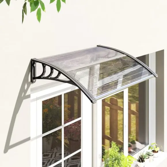 Outsunny Vordach til hoveddør, terrasseoverdækning, skråtag af polycarbonat, gennemsigtig, 75x100cm