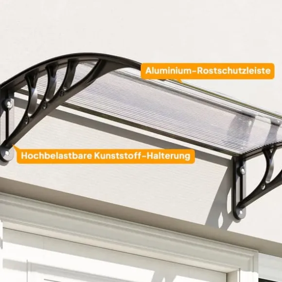 Outsunny Vordach til hoveddør, terrasseoverdækning, skråtag af polycarbonat, gennemsigtig, 75x100cm