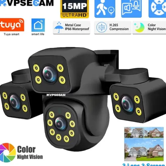 Overvågningskamera, 15MP Ultra HD, Smart Bevægelsesdetektion,1Pcs Wifi Kamera, EU Stik