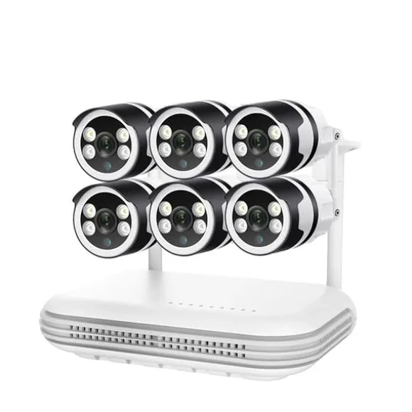 Overvågningskamera System, 5MP Opløsning, To-vejs Lyd,8CH og 6stk 3MP Kamera, EU Stik, Ingen