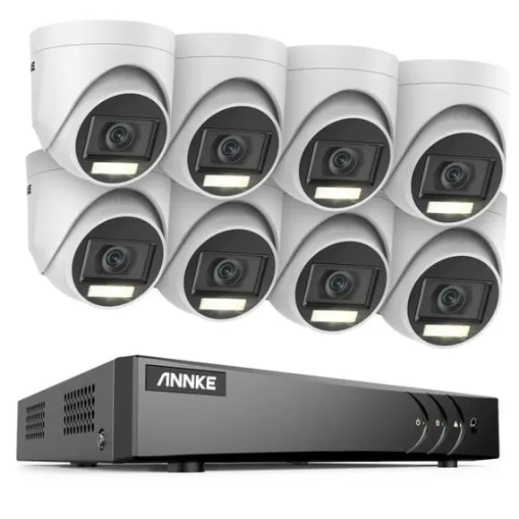 Overvågningskamera System, 5MP Opløsning, Vejrbestandigt Design,8CH DVR 8Pcs Kits, 1T