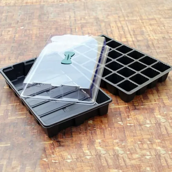 3-pak 24 celler frøplantebakke plastik blomsterhave planteskolepotte plantebakke sæt med låg have vækstkasse