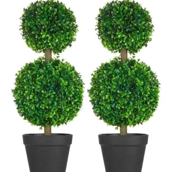 2-pak kunstig buksbom 60 cm dobbeltkugle, UV-beskyttelse, til hjem & have