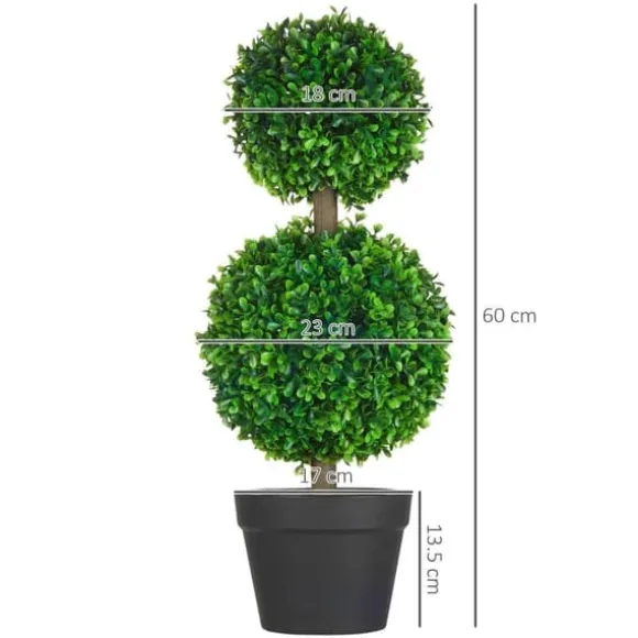 2-pak kunstig buksbom 60 cm dobbeltkugle, UV-beskyttelse, til hjem & have
