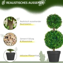 2-pak kunstig buksbom 60 cm dobbeltkugle, UV-beskyttelse, til hjem & have