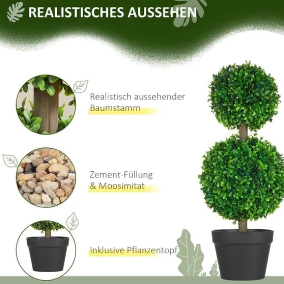 2-pak kunstig buksbom 60 cm dobbeltkugle, UV-beskyttelse, til hjem & have