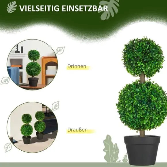 2-pak kunstig buksbom 60 cm dobbeltkugle, UV-beskyttelse, til hjem & have