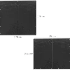 2-pak overtræk til brændestativ 174 cm, vandtæt 600D oxford, UV-beskyttelse, passer 176B x 163/175H cm, sort