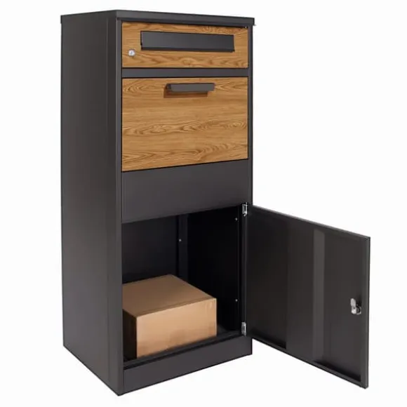 Pakke postkasse - 50x38x112 cm - stål - antracit trælook