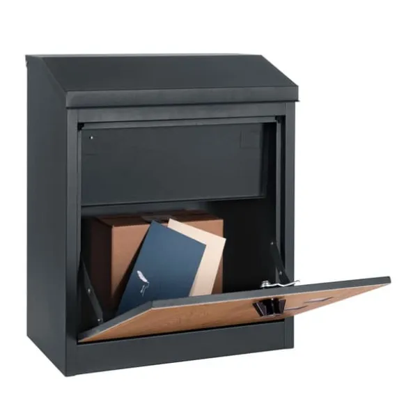 Pakkepostkasse - 43x24x52 cm - metal - antracit, trælook