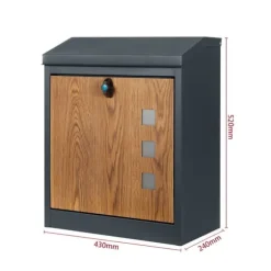 Pakkepostkasse - 43x24x52 cm - metal - antracit, trælook