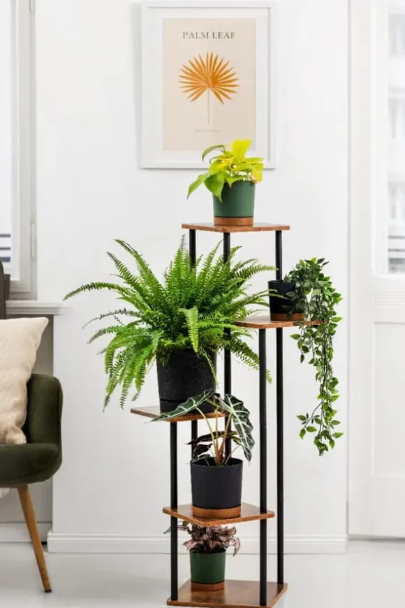 PALACE metal stående blomsterstander - sort stander til 5 blomsterpotter
