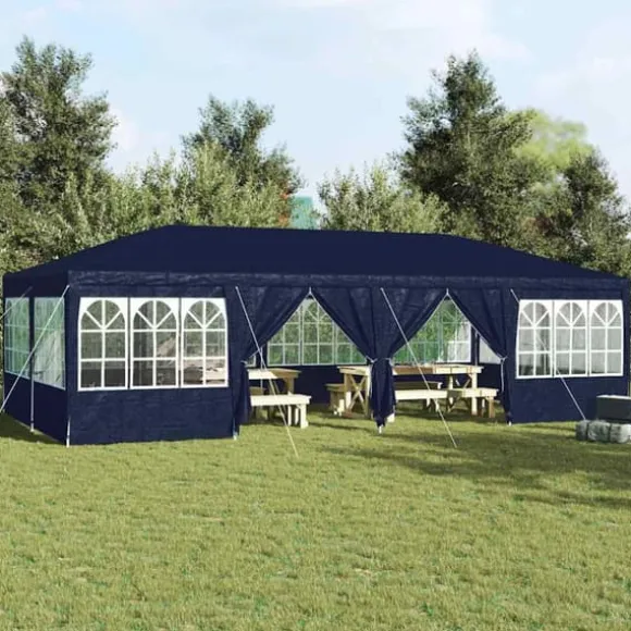 Party Tent - Utendørs Festtelt i Polyester og Stål | Farve: Blå og Hvid | Størrelse: 800x400x266 cm