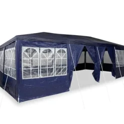 Party Tent - Utendørs Festtelt i Polyester og Stål | Farve: Blå og Hvid | Størrelse: 800x400x266 cm