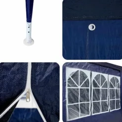 Party Tent - Utendørs Festtelt i Polyester og Stål | Farve: Blå og Hvid | Størrelse: 800x400x266 cm