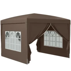 Pavillon ca. 3x3 m pop-up, vandafvisende, vintertålelig, UV-beskyttelse 50+, 4 sidevægge & taske, kaffebrun
