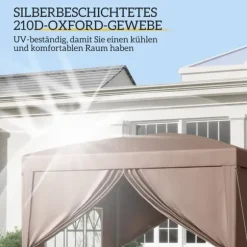 Pavillon ca. 3x3 m pop-up, vandafvisende, vintertålelig, UV-beskyttelse 50+, 4 sidevægge & taske, kaffebrun