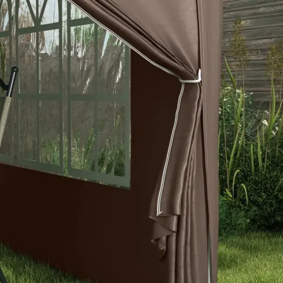 Pavillon ca. 3x3 m pop-up, vandafvisende, vintertålelig, UV-beskyttelse 50+, 4 sidevægge & taske, kaffebrun