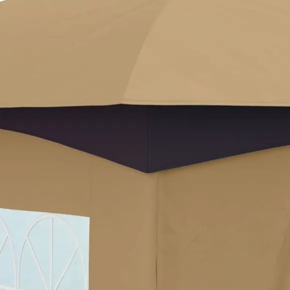Pavillon ca. 3,4x3,4 m, vandafvisende, 4 sidevægge & dobbelt tag, galvaniseret stel, beige