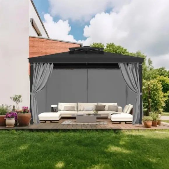 Pavillon Gardiner, 284x284x204 cm, Grå, Vandtæt Polyester