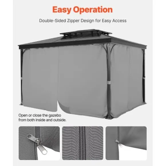 Pavillon Gardiner, 284x284x204 cm, Grå, Vandtæt Polyester