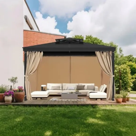 Pavillon Gardiner, 340x283x203 cm, Khaki, Vandtæt Polyester