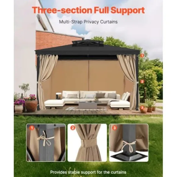 Pavillon Gardiner, 340x283x203 cm, Khaki, Vandtæt Polyester