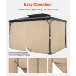 Pavillon Gardiner, 340x283x203 cm, Khaki, Vandtæt Polyester