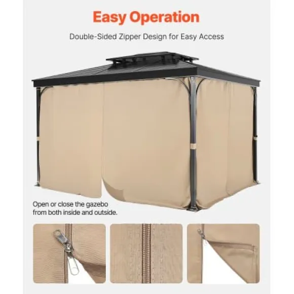 Pavillon Gardiner, 340x283x203 cm, Khaki, Vandtæt Polyester