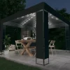 Pavillon med dobbelt tag og LED-lyskæder - Havepavillon | Farve: Antracitgrå | Størrelse: 3x3 m