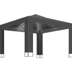 Pavillon med dobbelt tag og LED-lyskæder - Havepavillon | Farve: Antracitgrå | Størrelse: 3x3 m