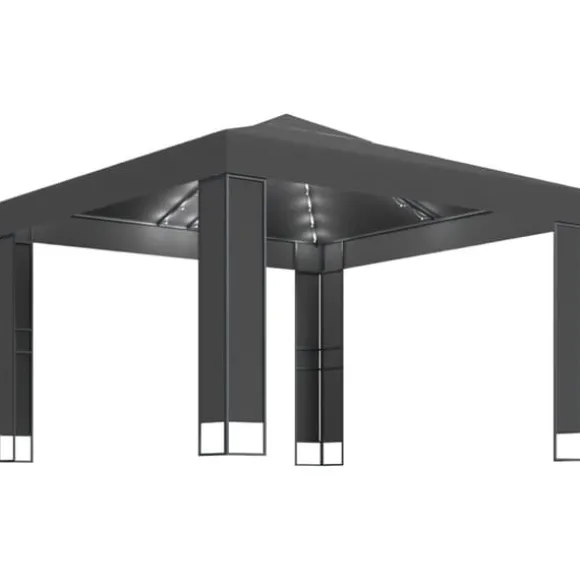 Pavillon med dobbelt tag og LED-lyskæder - Havepavillon | Farve: Antracitgrå | Størrelse: 3x3 m