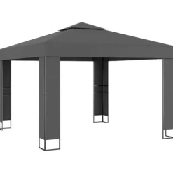 Pavillon med dobbelt tag og LED-lyskæder - Havepavillon | Farve: Antracitgrå | Størrelse: 3x3 m