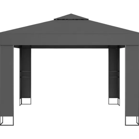 Pavillon med dobbelt tag og LED-lyskæder - Havepavillon | Farve: Antracitgrå | Størrelse: 3x3 m