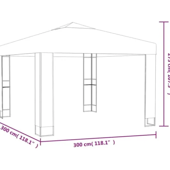 Pavillon med dobbelt tag og LED-lyskæder - Havepavillon | Farve: Antracitgrå | Størrelse: 3x3 m