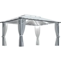 Pavillon med gardin + LED-lyskæder 400x300 cm aluminium creme - Pavillon - Pavilloner - Home & Living