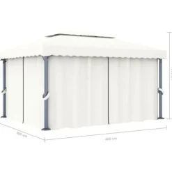 Pavillon med gardin og LED-lyskæder 4x3 m | Farve: Creme