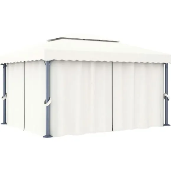 Pavillon med gardin og LED-lyskæder 4x3 m | Farve: Creme
