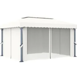 Pavillon med gardin og LED-lyskæder 4x3 m | Farve: Creme