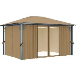 Pavillon med gardin 400x300 cm - Solid aluminium | Farve: Gråbrun