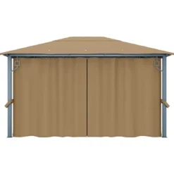 Pavillon med gardin 400x300 cm - Solid aluminium | Farve: Gråbrun