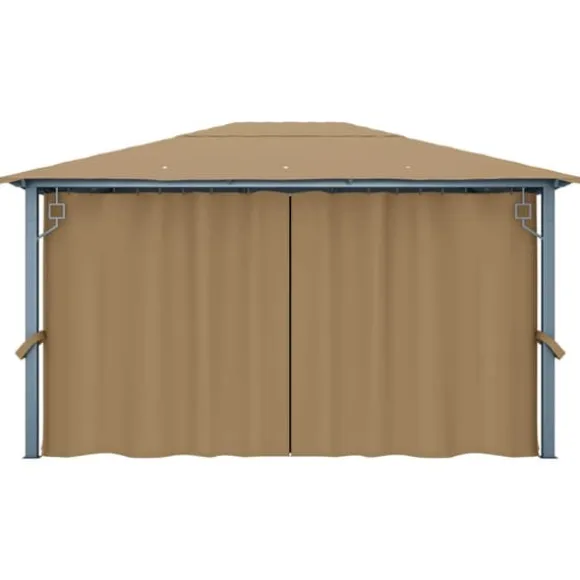 Pavillon med gardin 400x300 cm - Solid aluminium | Farve: Gråbrun