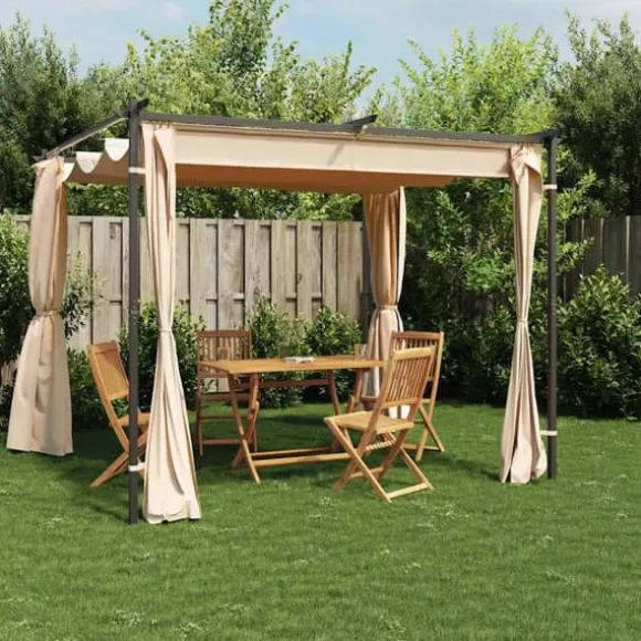 Pavillon med gardiner 3x3 m - Stabil stål konstruktion | Farve: Cremefarvet